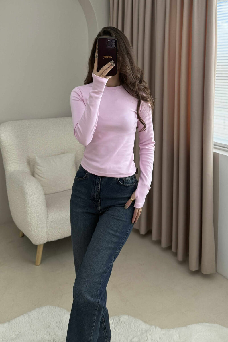 ROUND NECK ONE COLOR WOMEN SWEATSHIRT PINK/ROZE - 4