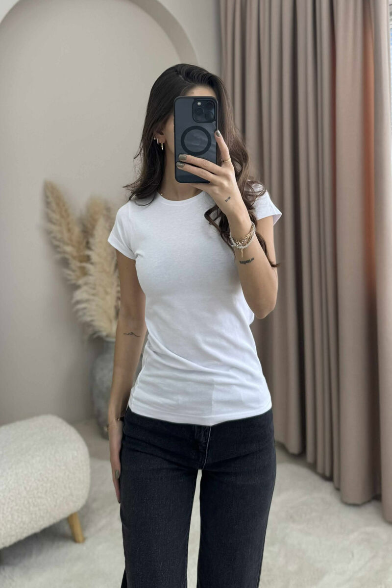 ROUND NECK SHORT SLEEVE BLOUSE WOMAN WHITE-E BARDHE - 1