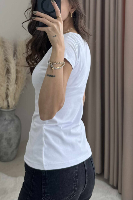ROUND NECK SHORT SLEEVE BLOUSE WOMAN WHITE-E BARDHE - 2