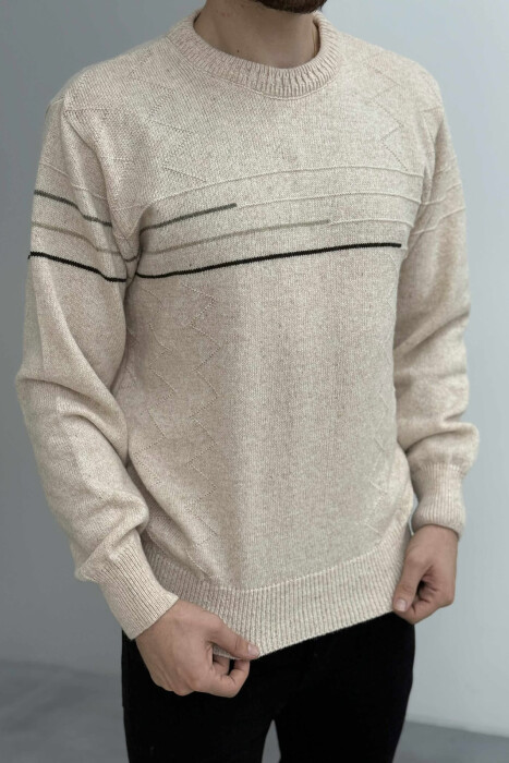 ROUND NECK SIMPLE DESIGN MEN SWEATER CREAM/KREM 