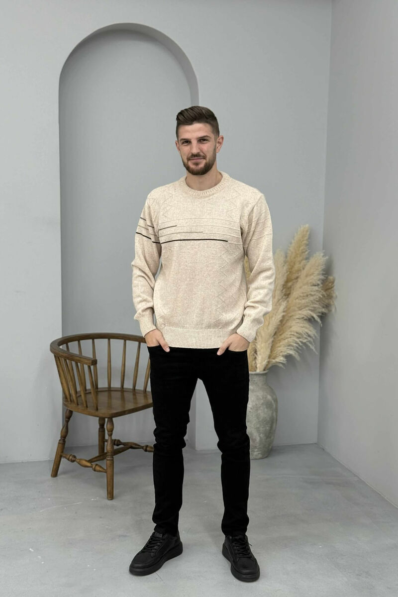 ROUND NECK SIMPLE DESIGN MEN SWEATER CREAM/KREM - 2