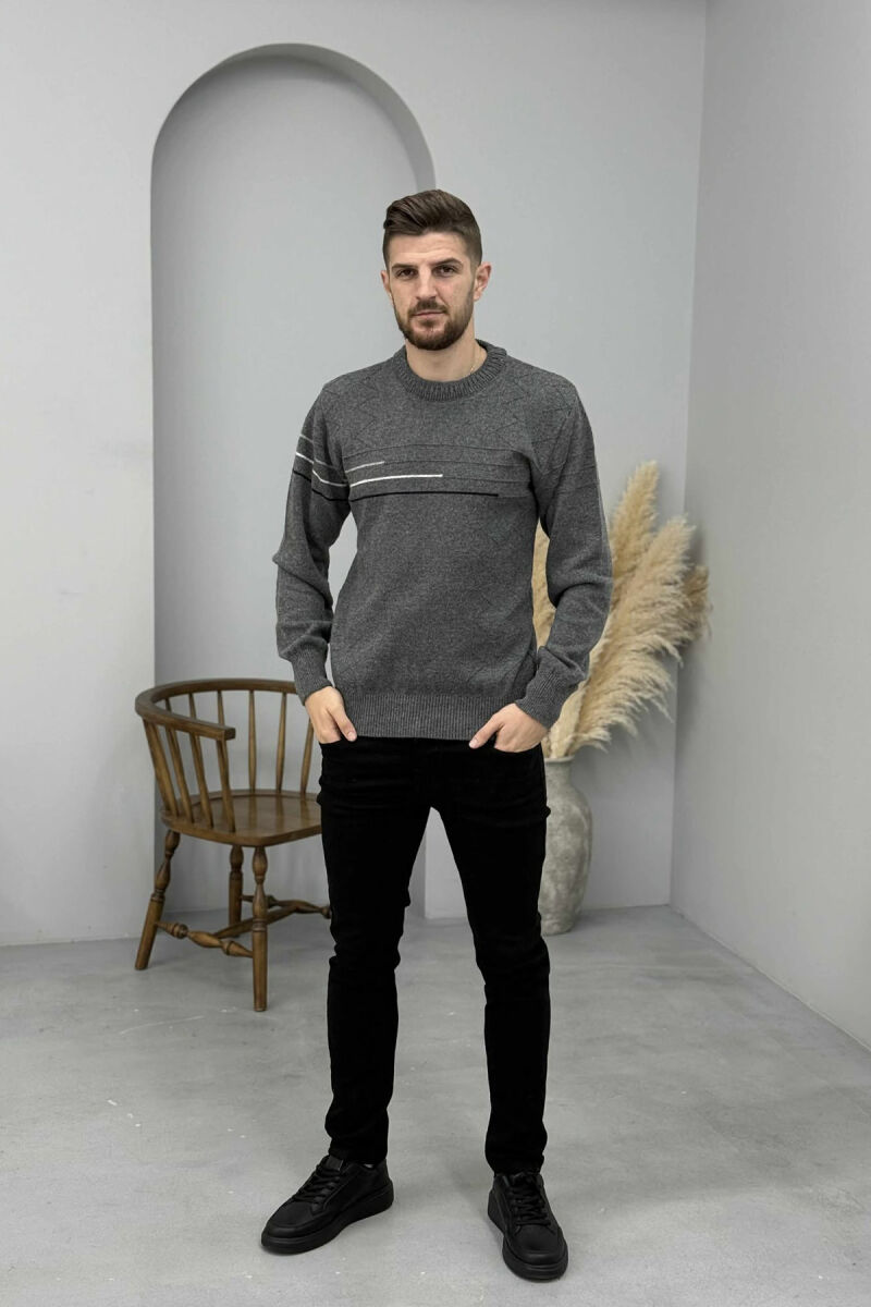 ROUND NECK SIMPLE DESIGN MEN SWEATER DARK GREY/GEE - 2