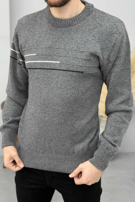 ROUND NECK SIMPLE DESIGN MEN SWEATER DARK GREY/GEE - 1