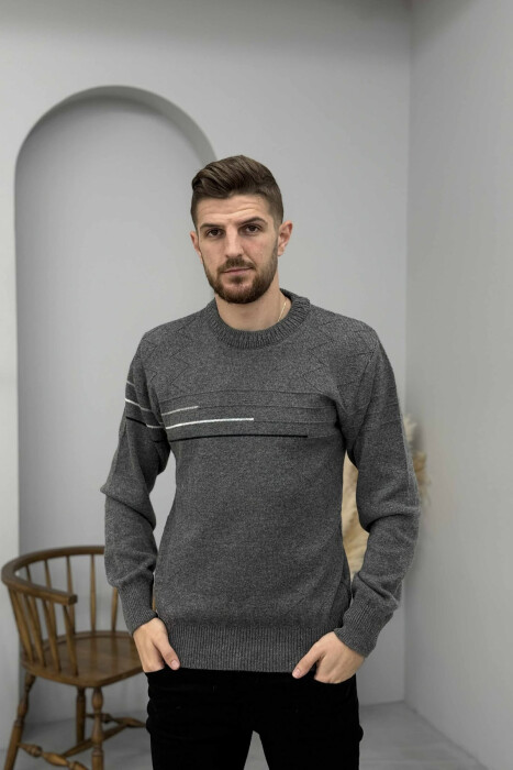 ROUND NECK SIMPLE DESIGN MEN SWEATER DARK GREY/GEE - 3
