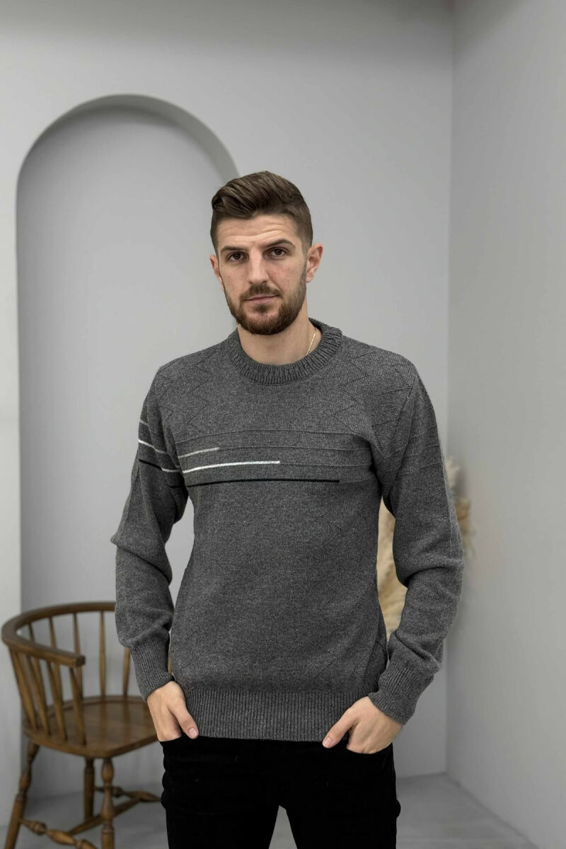 ROUND NECK SIMPLE DESIGN MEN SWEATER DARK GREY/GEE - 3