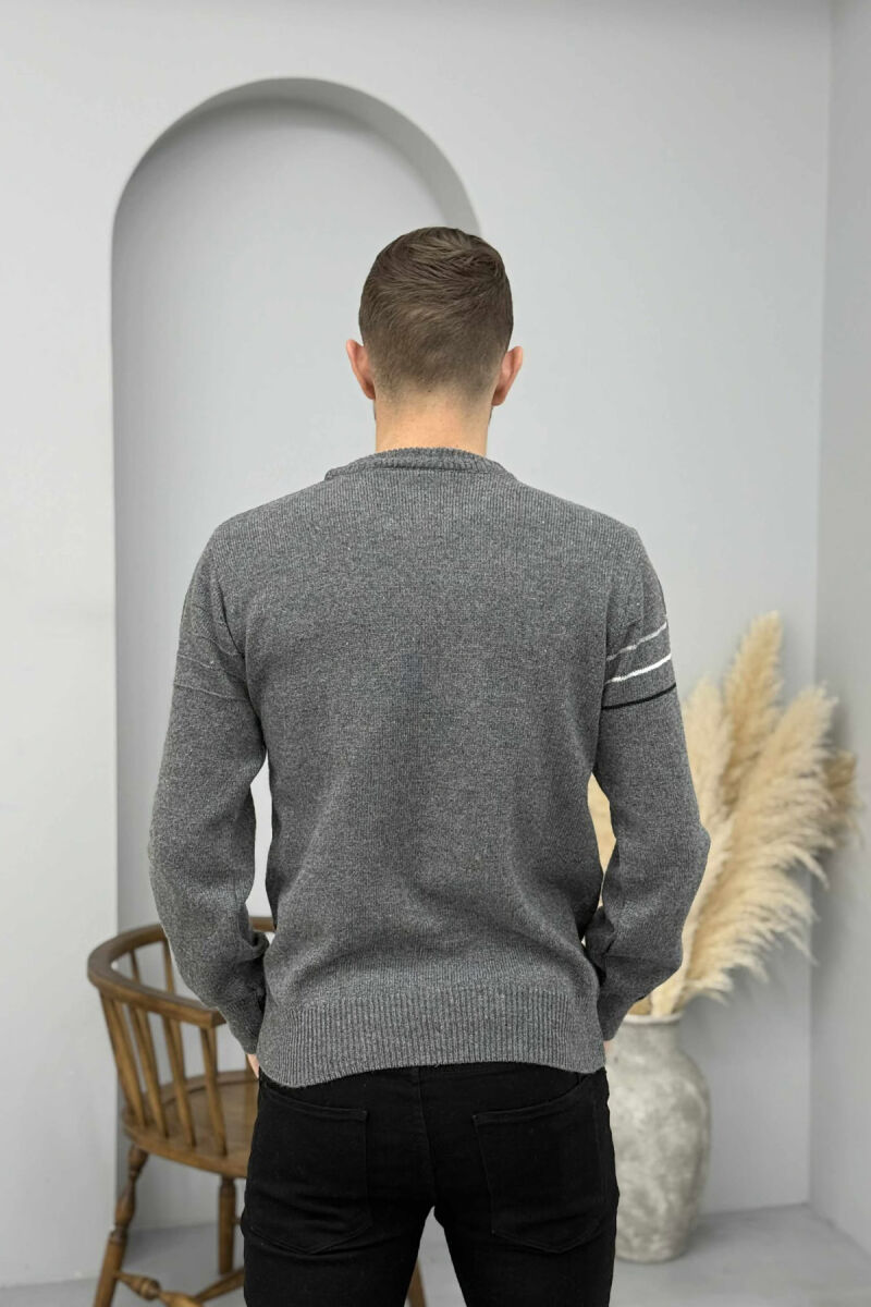 ROUND NECK SIMPLE DESIGN MEN SWEATER DARK GREY/GEE - 4