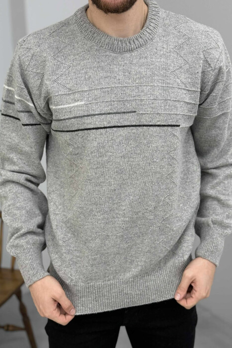 ROUND NECK SIMPLE DESIGN MEN SWEATER GREY/GRI 