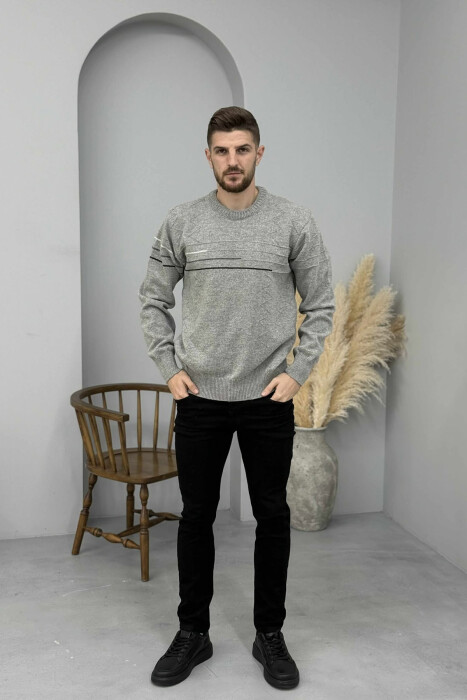 ROUND NECK SIMPLE DESIGN MEN SWEATER GREY/GRI - 2