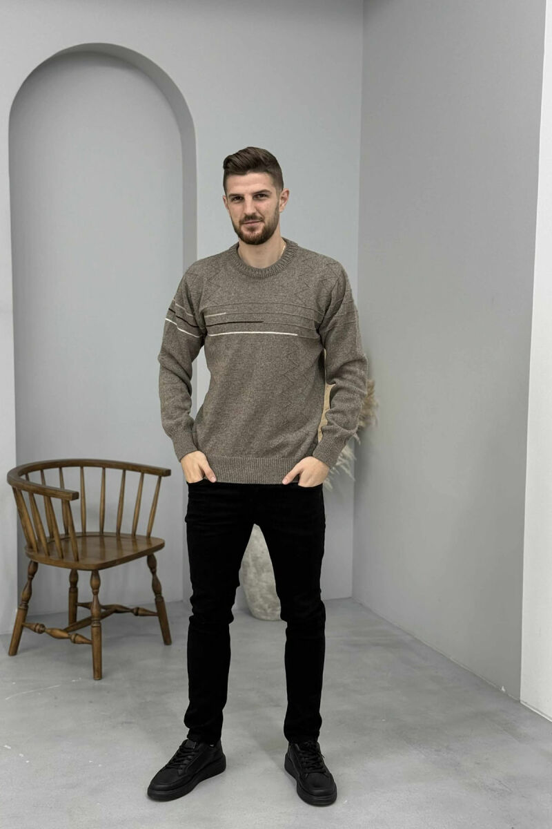 ROUND NECK SIMPLE DESIGN MEN SWEATER LIGHT BROWN/KAZB - 2