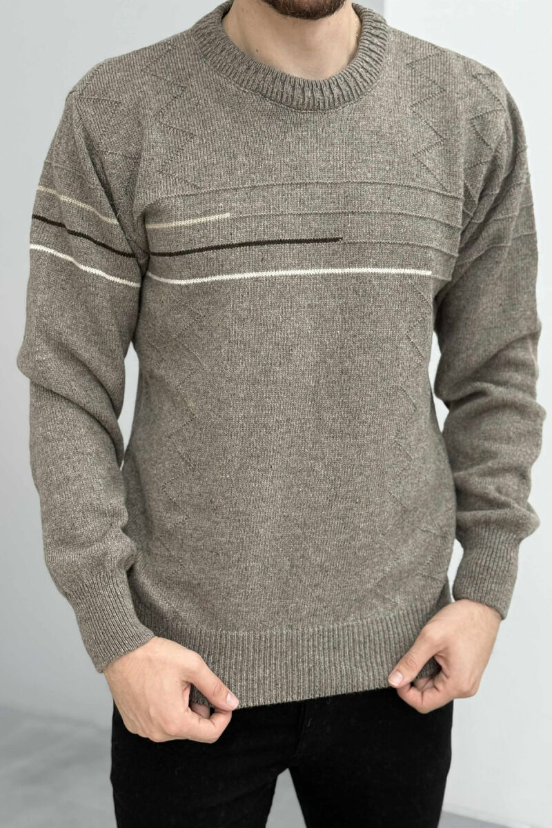 ROUND NECK SIMPLE DESIGN MEN SWEATER LIGHT BROWN/KAZB - 1