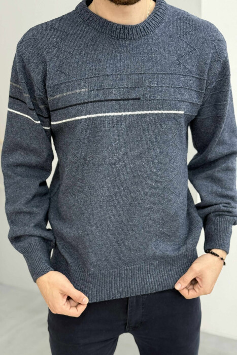 ROUND NECK SIMPLE DESIGN MEN SWEATER LIGHTBLUE/BZ 
