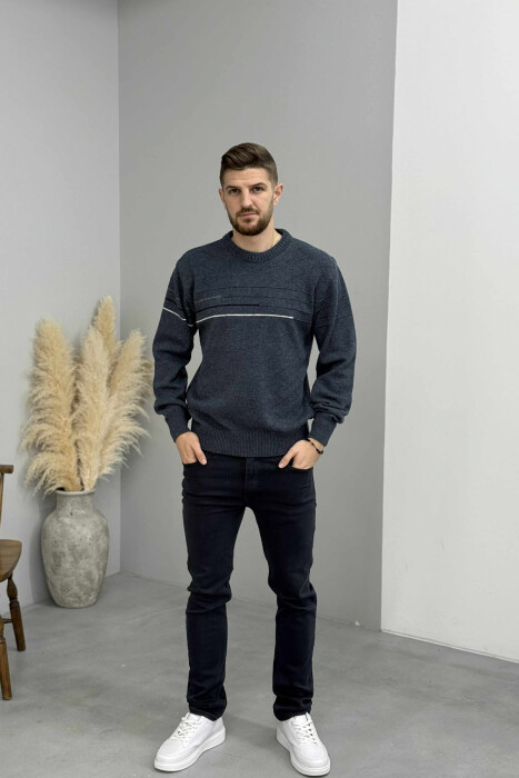 ROUND NECK SIMPLE DESIGN MEN SWEATER LIGHTBLUE/BZ - 2