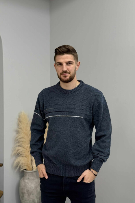 ROUND NECK SIMPLE DESIGN MEN SWEATER LIGHTBLUE/BZ - 3