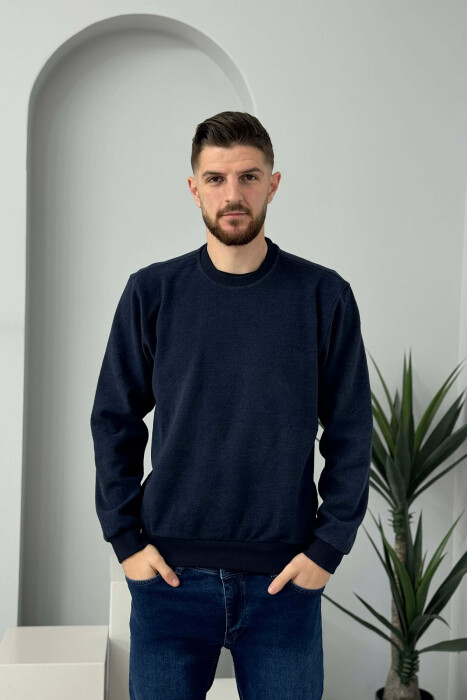 ROUND NECK SIMPLE MEN SWEATER BLUE/BLU - 3