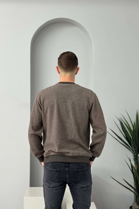 ROUND NECK SIMPLE MEN SWEATER DARK BEIGE/BEZHE ERRET - 3