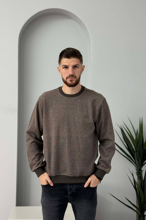 ROUND NECK SIMPLE MEN SWEATER DARK BEIGE/BEZHE ERRET - 4