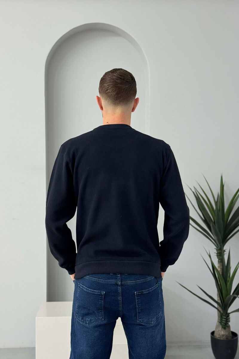 ROUND NECK SIMPLE MEN SWEATER DARK BLUE/BEE - 3