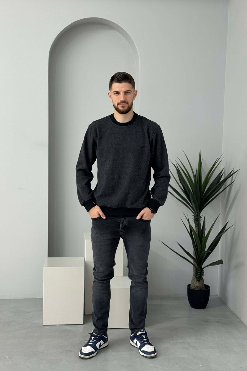 ROUND NECK SIMPLE MEN SWEATER DARK GREY/GEE - 2