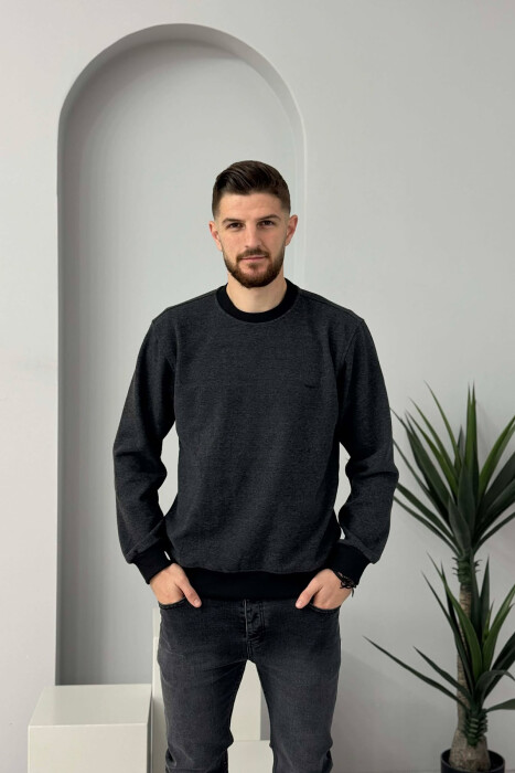 ROUND NECK SIMPLE MEN SWEATER DARK GREY/GEE - 3