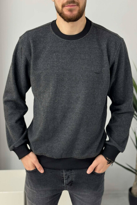 ROUND NECK SIMPLE MEN SWEATER DARK GREY/GEE 