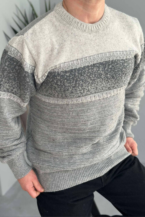 ROUND NECK SIMPLE MEN SWEATER LIGHT GREY/GZ 