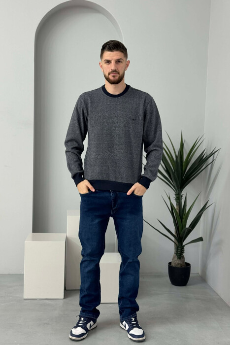 ROUND NECK SIMPLE MEN SWEATER LIGHTBLUE/BZ - 2