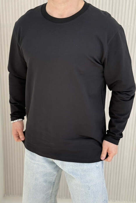 ROUND NECK SIMPLE MEN SWEATSHIRT BLACK/ E ZEZE 