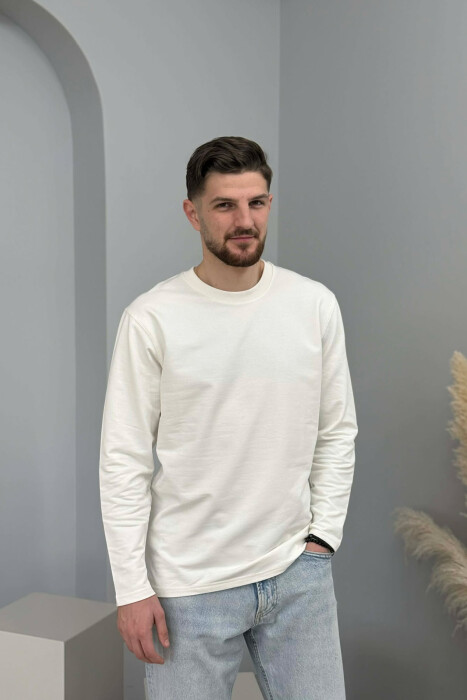 ROUND NECK SIMPLE MEN SWEATSHIRT CREAM/KREM 
