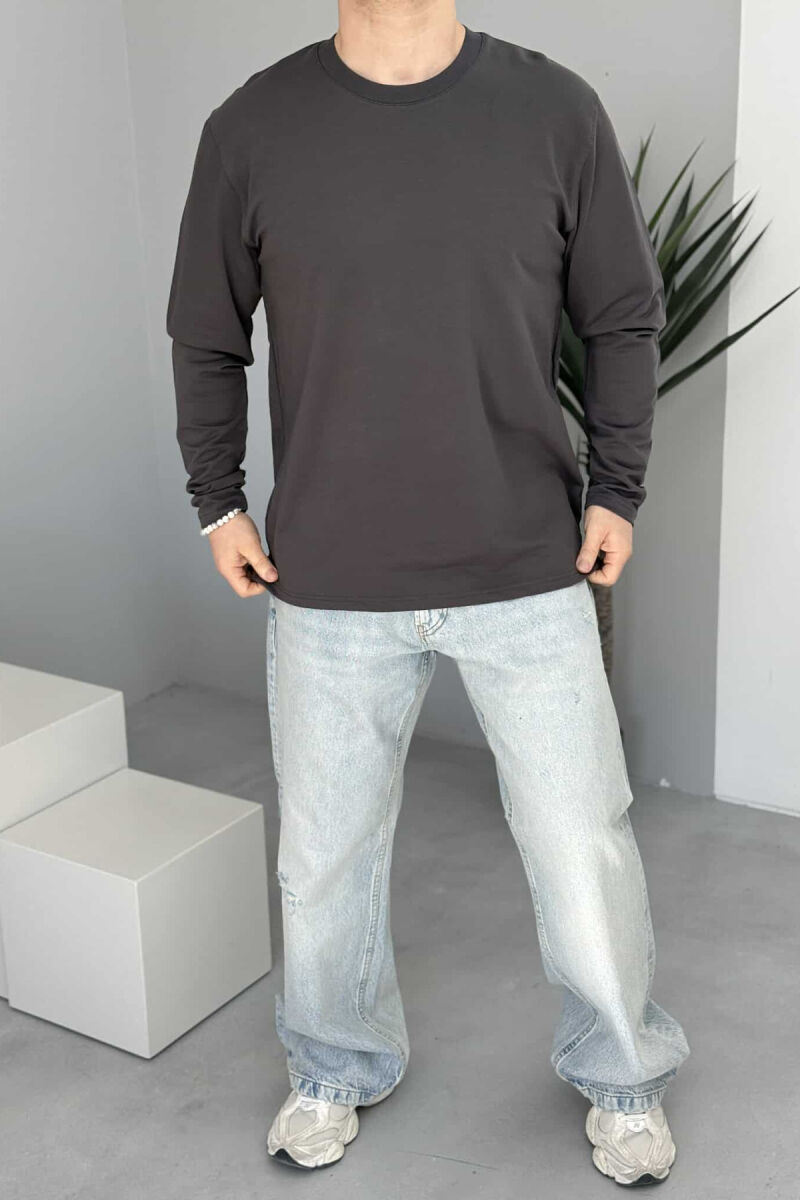 ROUND NECK SIMPLE MEN SWEATSHIRT DARK GREY/GEE - 1