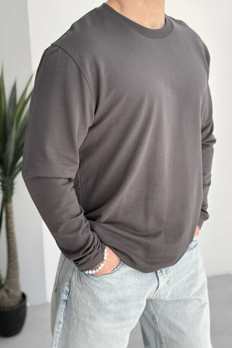 ROUND NECK SIMPLE MEN SWEATSHIRT DARK GREY/GEE - 2