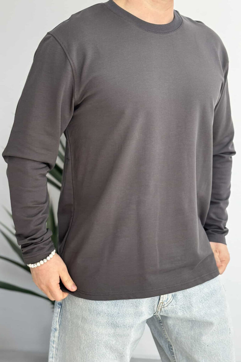 ROUND NECK SIMPLE MEN SWEATSHIRT DARK GREY/GEE - 3
