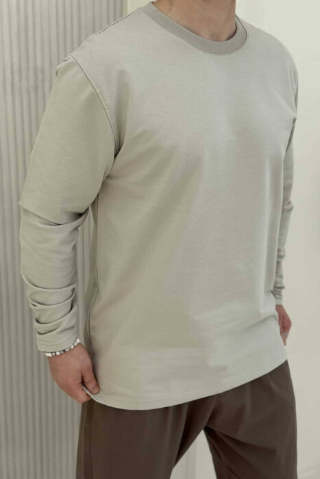 ROUND NECK SIMPLE MEN SWEATSHIRT LIGHT BEIGE/BZHZB 