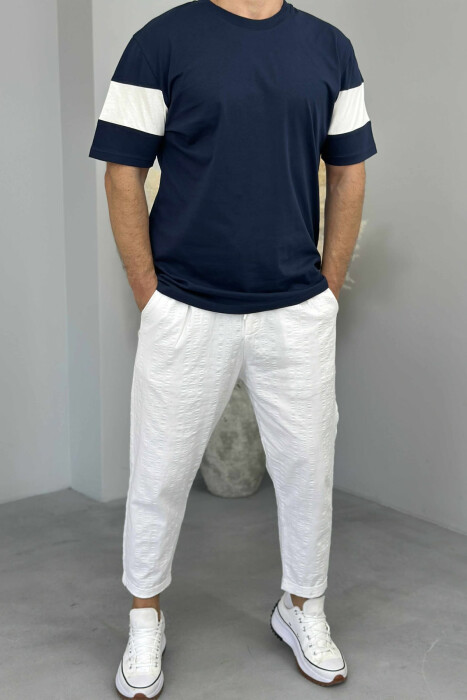 ROUND NECK SIMPLE MEN T-SHIRT DARK BLUE/BEE - KLAUDIO FASHION