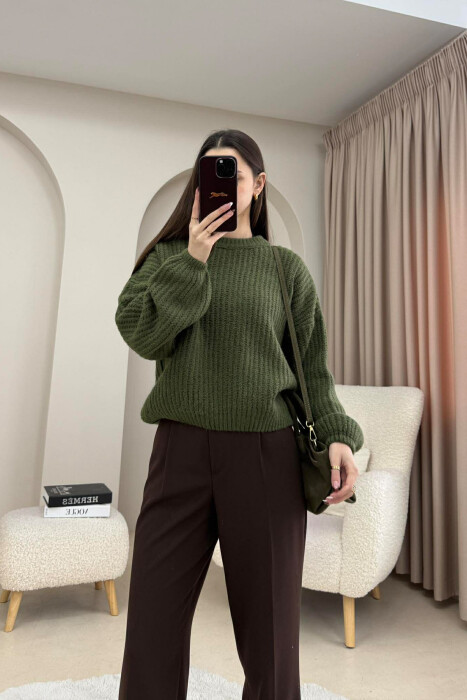 ROUND NECK SIMPLE WOMEN SWEATER GREEN/JESHILE 