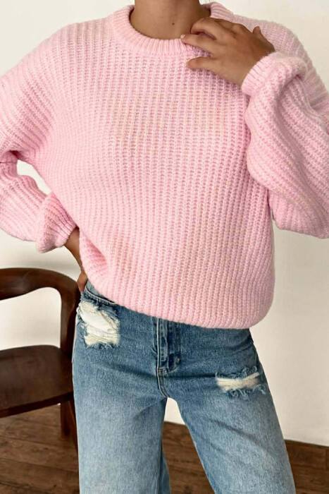 ROUND NECK SIMPLE WOMEN SWEATER PINK/ROZE 