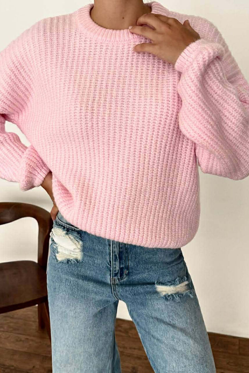 ROUND NECK SIMPLE WOMEN SWEATER PINK/ROZE - 2