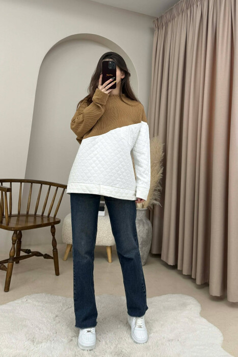 ROUND NECK SIMPLE WOMEN SWEATSHIRT BROWN/KAFE - 3