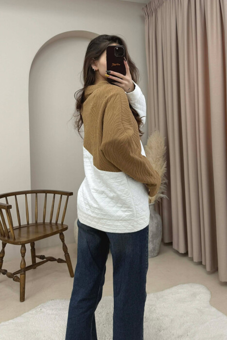 ROUND NECK SIMPLE WOMEN SWEATSHIRT BROWN/KAFE - 4