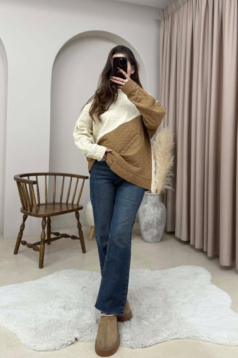ROUND NECK SIMPLE WOMEN SWEATSHIRT CREAM/KREM - 2