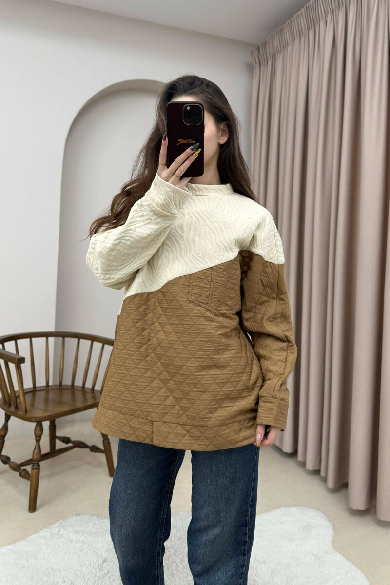 ROUND NECK SIMPLE WOMEN SWEATSHIRT CREAM/KREM - 1