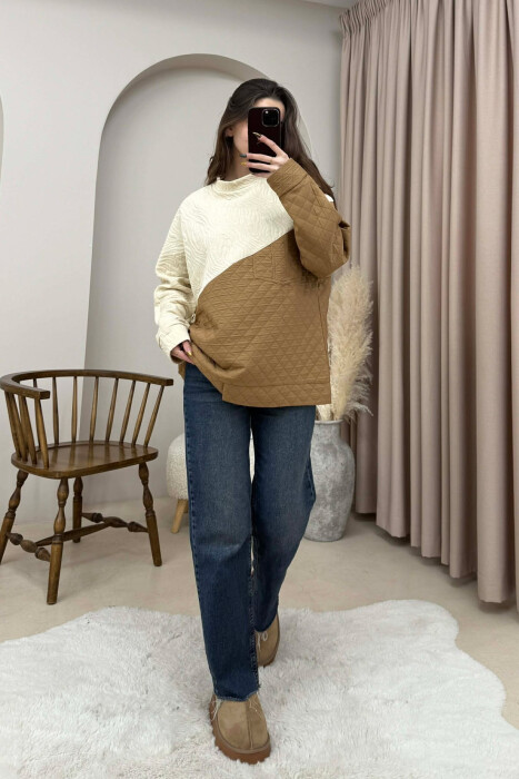 ROUND NECK SIMPLE WOMEN SWEATSHIRT CREAM/KREM - 3