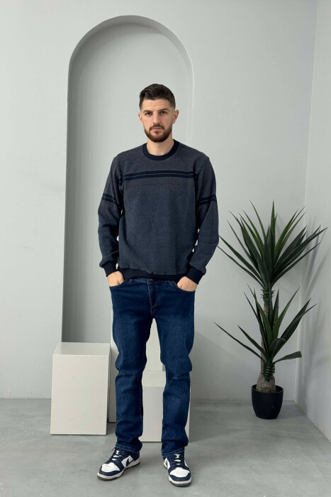 ROUND NECK STRIPED MEN SWEATER BLUE/BLU - 2