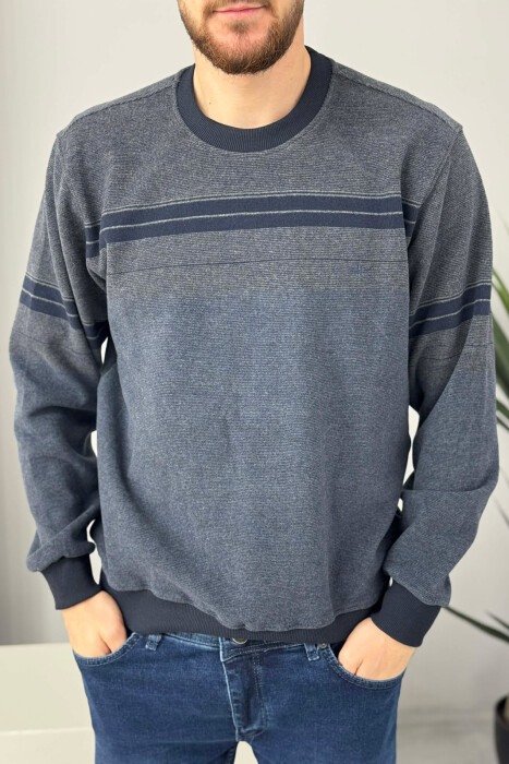 ROUND NECK STRIPED MEN SWEATER BLUE/BLU - 1