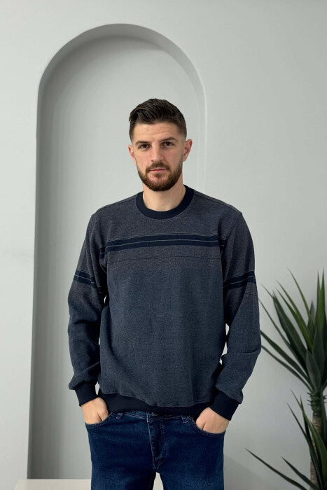 ROUND NECK STRIPED MEN SWEATER BLUE/BLU - 3