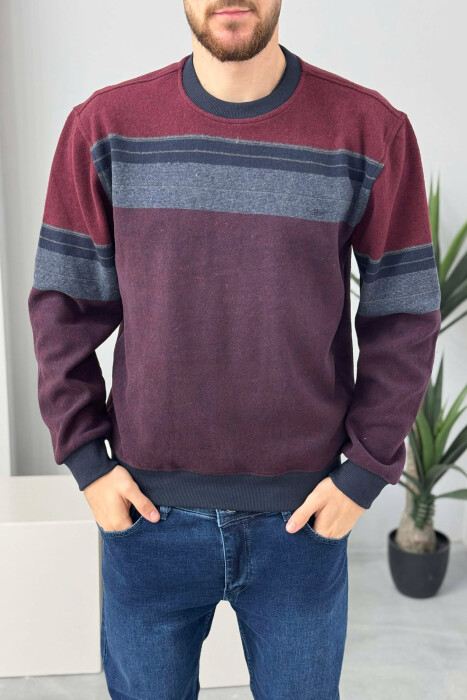 ROUND NECK STRIPED MEN SWEATER BURGUNDY/VISHNJE - 1