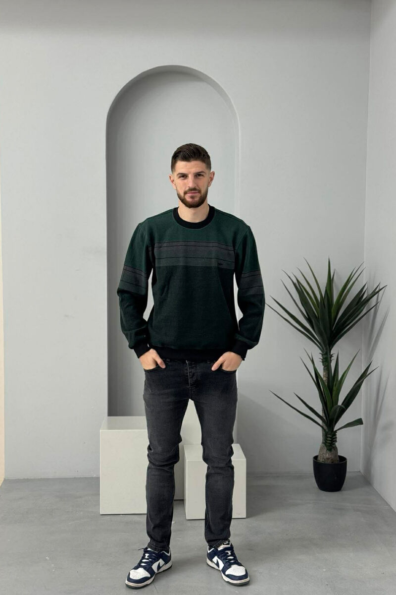 ROUND NECK STRIPED MEN SWEATER GREEN/JESHILE - 2
