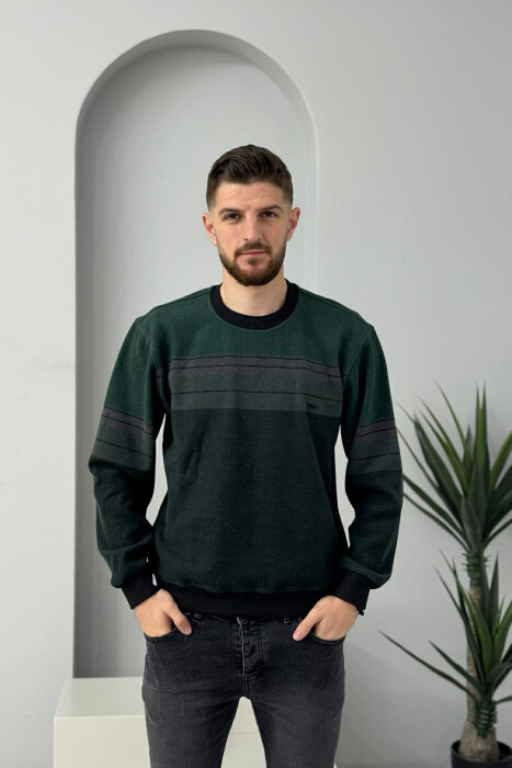 ROUND NECK STRIPED MEN SWEATER GREEN/JESHILE - 3