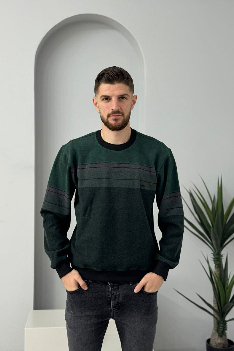 ROUND NECK STRIPED MEN SWEATER GREEN/JESHILE - 3