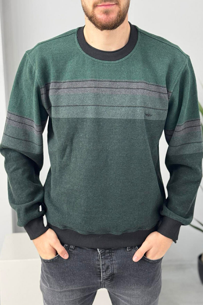 ROUND NECK STRIPED MEN SWEATER GREEN/JESHILE - 1
