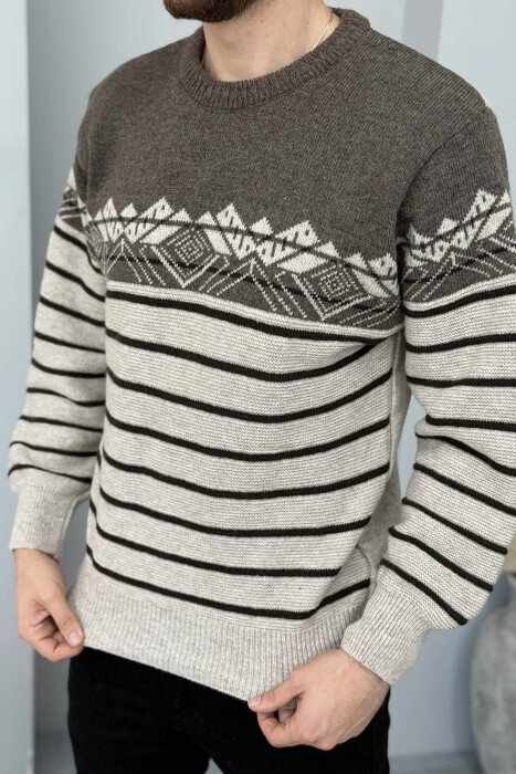 ROUND NECK STRIPES MEN SWEATER BROWN/KAFE 